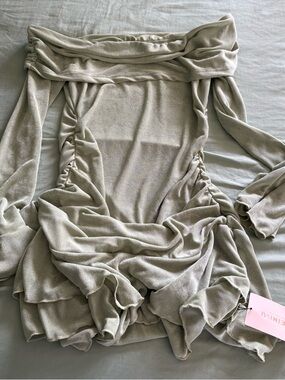Sage green off the shoulder dress